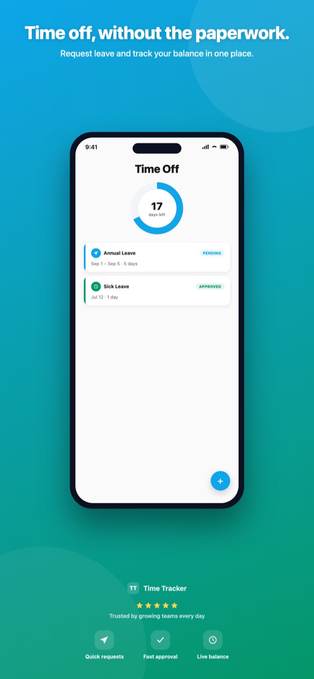 Time Off screen with leave balance and requests